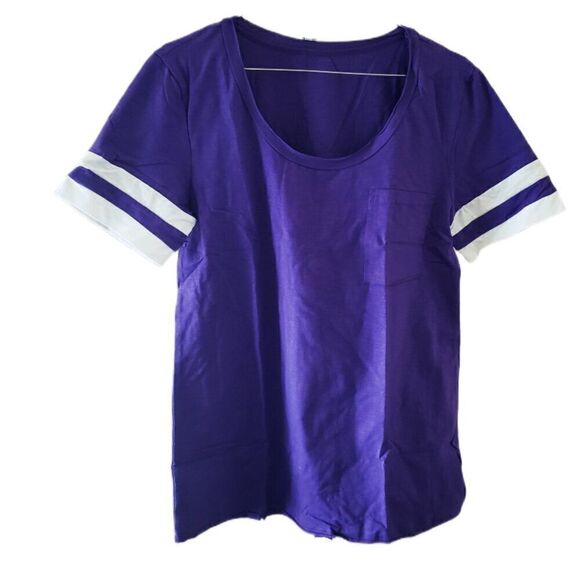 New Purple Short Sleeve with White Stripes Pocketed T-Shirt - Picture 1 of 2